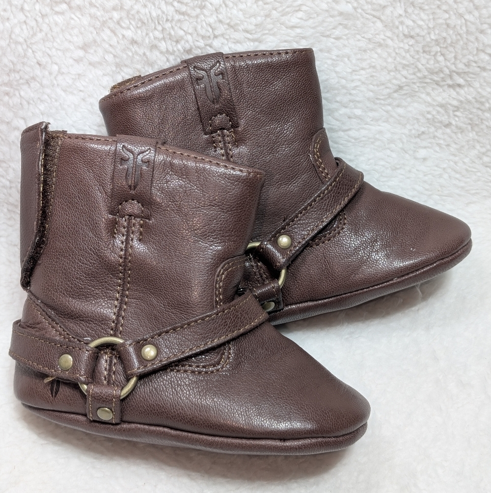Frye Harness Infant Baby Booties Brown Leather Size 3 Months Western Country